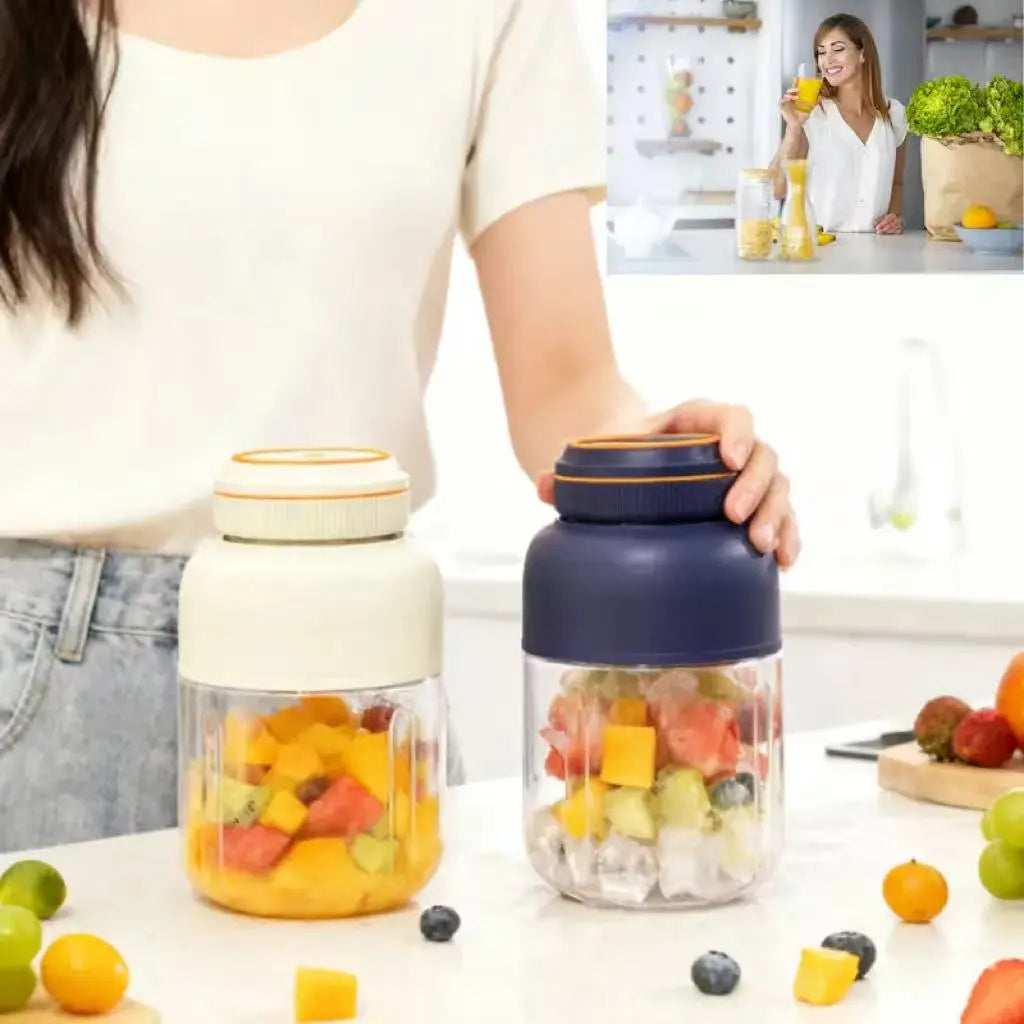 Portable Usb-Rechargeable Kitchen Fruit Juicer Blender Cup - Plastic & Metal Household Multifunctional Smoothie Maker, Summer Home Essential with Safety Lock Precautions (Tighten Lid before Use)