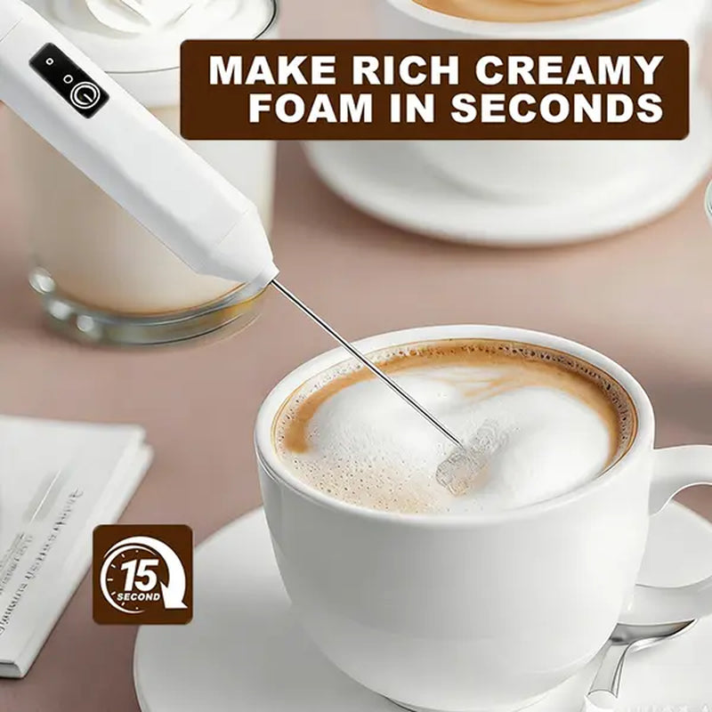 Rechargeable Electric Handheld Milk Frother with Dual Spring Whisk and Adjustable Speed Settings - Compact USB-C Stainless Steel Mixer for Coffee, Protein Shakes, and Milkshakes