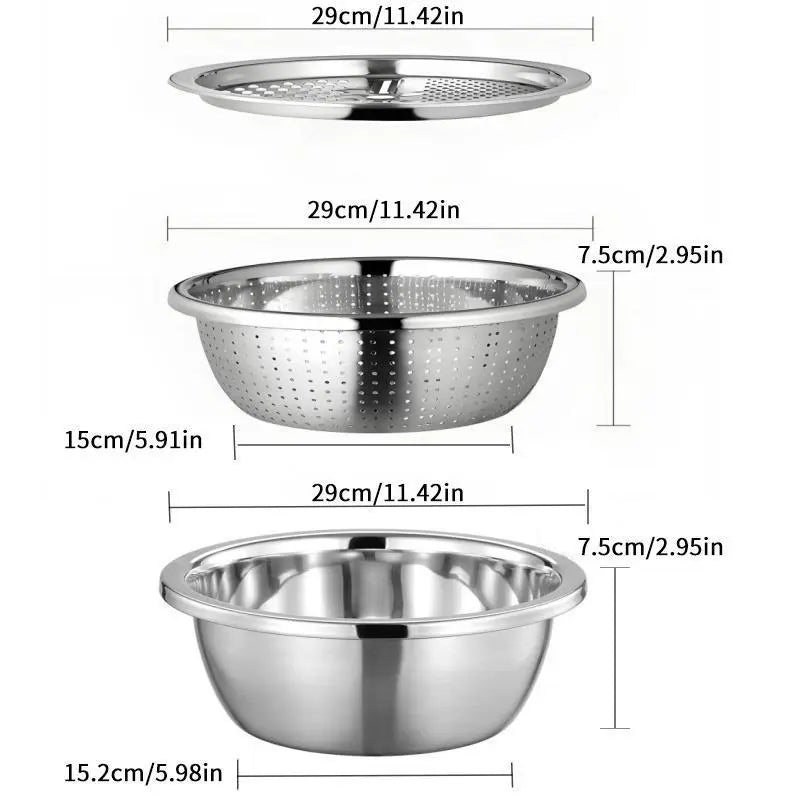 Summerwins 3-in-1 Stainless Steel Multifunctional Cutting Machine and Strainer Set for Washing Rice, Fruits, and Vegetables - Essential Kitchen Tool