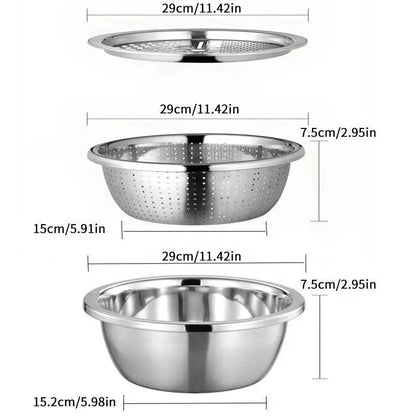 Summerwins 3-in-1 Stainless Steel Multifunctional Cutting Machine and Strainer Set for Washing Rice, Fruits, and Vegetables - Essential Kitchen Tool