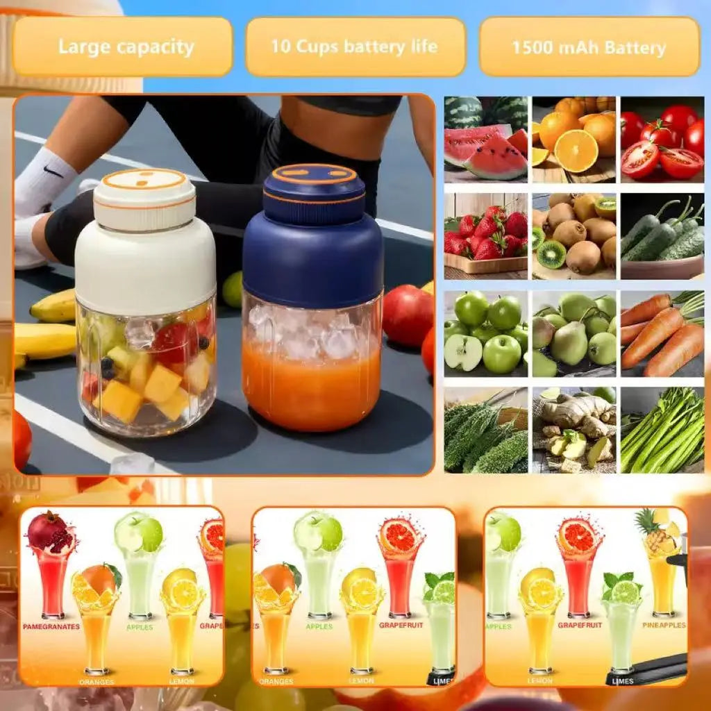 Portable Usb-Rechargeable Kitchen Fruit Juicer Blender Cup - Plastic & Metal Household Multifunctional Smoothie Maker, Summer Home Essential with Safety Lock Precautions (Tighten Lid before Use)