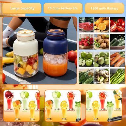 Portable Usb-Rechargeable Kitchen Fruit Juicer Blender Cup - Plastic & Metal Household Multifunctional Smoothie Maker, Summer Home Essential with Safety Lock Precautions (Tighten Lid before Use)