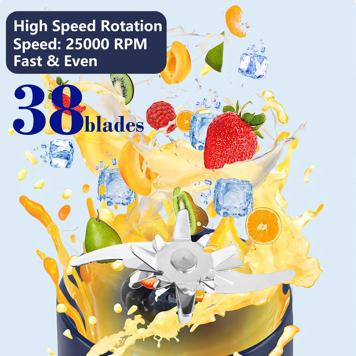 Portable Usb-Rechargeable Kitchen Fruit Juicer Blender Cup - Plastic & Metal Household Multifunctional Smoothie Maker, Summer Home Essential with Safety Lock Precautions (Tighten Lid before Use)