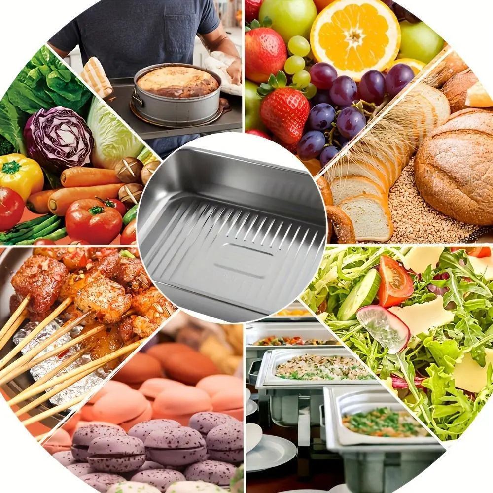 Set of 2/4 Extra Large Stainless Steel Bakingpans with Lids -Non-Stick Thick-Bottomedrectangular Oven Traysfordesserts Breadand Seafood Perfect for Grillingandbuffetserving Spacious Design Non-Sticksurface Ovensafebaking Pans Mother'S Daygift