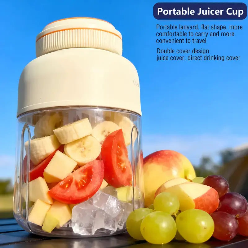 Portable Usb-Rechargeable Kitchen Fruit Juicer Blender Cup - Plastic & Metal Household Multifunctional Smoothie Maker, Summer Home Essential with Safety Lock Precautions (Tighten Lid before Use)