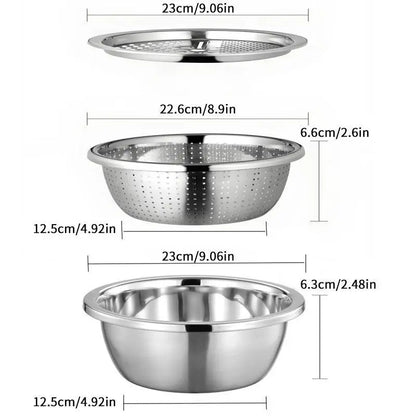 Summerwins 3-in-1 Stainless Steel Multifunctional Cutting Machine and Strainer Set for Washing Rice, Fruits, and Vegetables - Essential Kitchen Tool