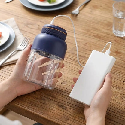 Portable Usb-Rechargeable Kitchen Fruit Juicer Blender Cup - Plastic & Metal Household Multifunctional Smoothie Maker, Summer Home Essential with Safety Lock Precautions (Tighten Lid before Use)