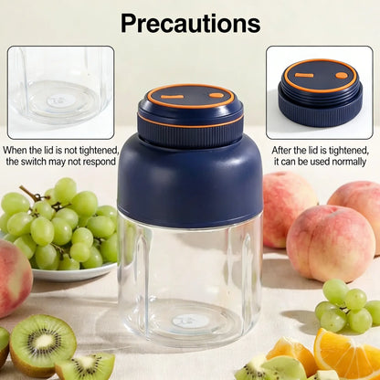 Portable Usb-Rechargeable Kitchen Fruit Juicer Blender Cup - Plastic & Metal Household Multifunctional Smoothie Maker, Summer Home Essential with Safety Lock Precautions (Tighten Lid before Use)