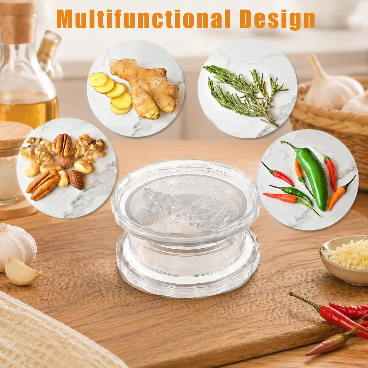 Manual Garlic Twister Mincer - Sturdy, Handy Food Prep Kitchen Utensil, Impact-Resistant Accessory for Garlic, Onion, Ginger